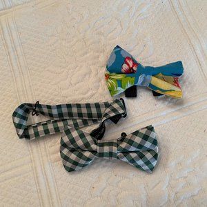 Two (2) NEW handmade bow ties for dogs - green gingham plaid and tropical print